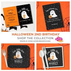 Halloween 2nd birthday party invitation and supplies cute ghost